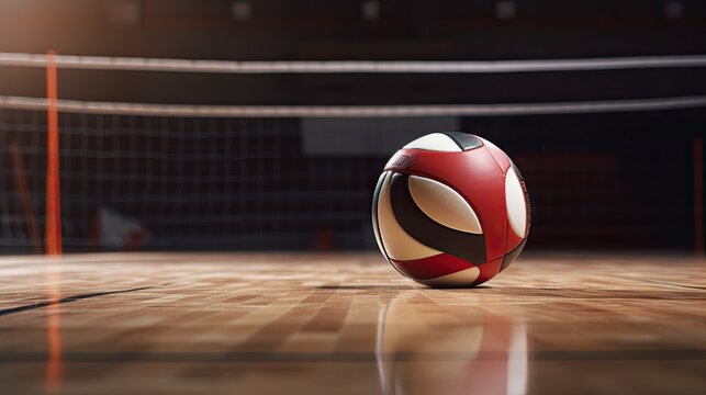 volleyball ball on blurred background of net in gym Generative AI
