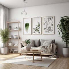 Fototapeta premium Elegant minimal classic interior with a comfy sofa, generative ai