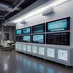 Technological room with monitors, generative ai