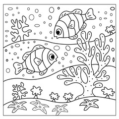 Vector sea life coloring page for kids and adult illustration art