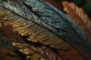 A close-up of a natural object, such as a feather or leaf vein, with intricate detail and color variation, Generative AI