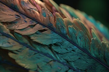 A close-up of a natural object, such as a feather or leaf vein, with intricate detail and color variation, Generative AI
