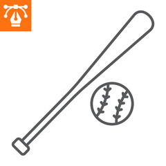 Baseball line icon, outline style icon for web site or mobile app, independence day and american sport, baseball bat and ball vector icon, simple vector illustration, vector graphics.