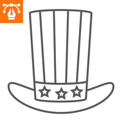Uncle Sam's hat line icon, outline style icon for web site or mobile app, independence day and USA, american hat vector icon, simple vector illustration, vector graphics with editable strokes.