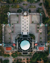 Fototapeta premium Aerial photo of the Great Mosque of Karimun. The biggest Mosque in Karimun Regency.