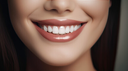 Obraz premium Close-up of smiling mouth of a pretty young Caucasian woman. Generative AI