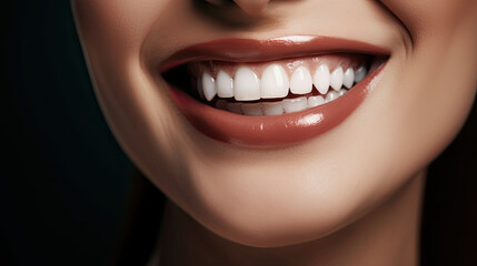 Close-up of smiling mouth of a pretty young Caucasian woman. Generative AI