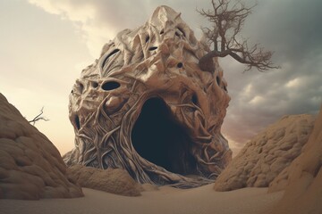 Naklejka premium A surreal illustration of a distorted or manipulated natural object, such as a rock formation or tree trunk, Generative AI