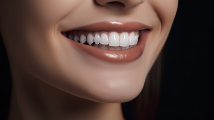 Smiling mouth of a woman with perfect teeth. Generative AI