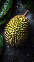 Fresh durian fruit on black background
