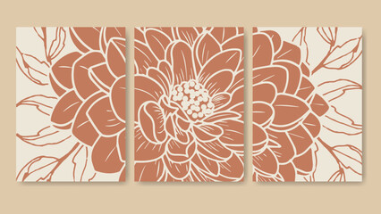 Set of aesthetic peonies hand painted Illustration. Art poster in neutral colors Generative AI