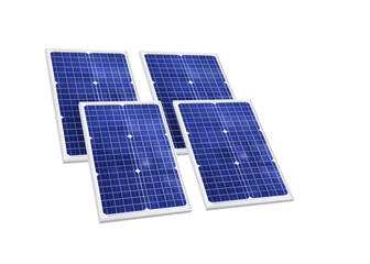 Solar panels in solar farm with sun lighting to create the clean electric power