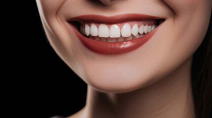 Close-up of woman with perfect teeth. Generative AI