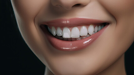 Obraz premium Close-up of woman with perfect teeth. Generative AI