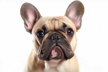 Portrait of French Bulldog dog on white background. Generative AI illustration