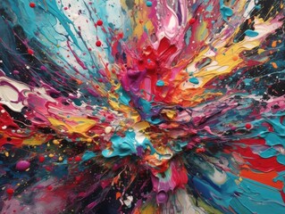 Obraz na płótnie Canvas explosion fluid art composition is based on an abstract photograph and features a bright and lively color scheme