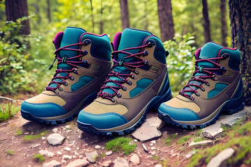 clean hiking boots in the forest during camping and relax 