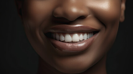 Fototapeta premium Smiling mouth of an African-American woman with perfect teeth. Generative AI