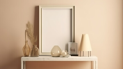 Minimal living room interior design with empty frame. Generative Ai