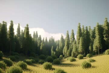 A minimalist landscape with a scenic forest or woodland, Generative AI