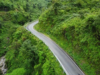 Ariel view of road track with green trees surrounding the road