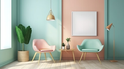 Poster frame mock-up in modern home interior background. Generative Ai