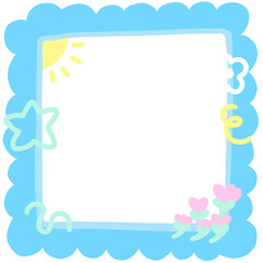 Cute doodle art hand drawn for decoration journal planner and diary note design. Cute blue frame illustration.