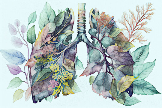 Human Lungs, Composed Of Flowers And Plants, Conceptual Illustration Representing The Delicate Balance Between Human Life And Nature