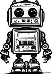 robot, toy, retro, cartoon, vintage, machine, vector, technology, isolated, old, robotic, fun, android, cute, illustration, white, science, metal, computer, tin, icon, funny, cyborg, future, fiction