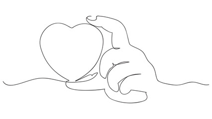 Heart in hand, continuous line drawing, Vector