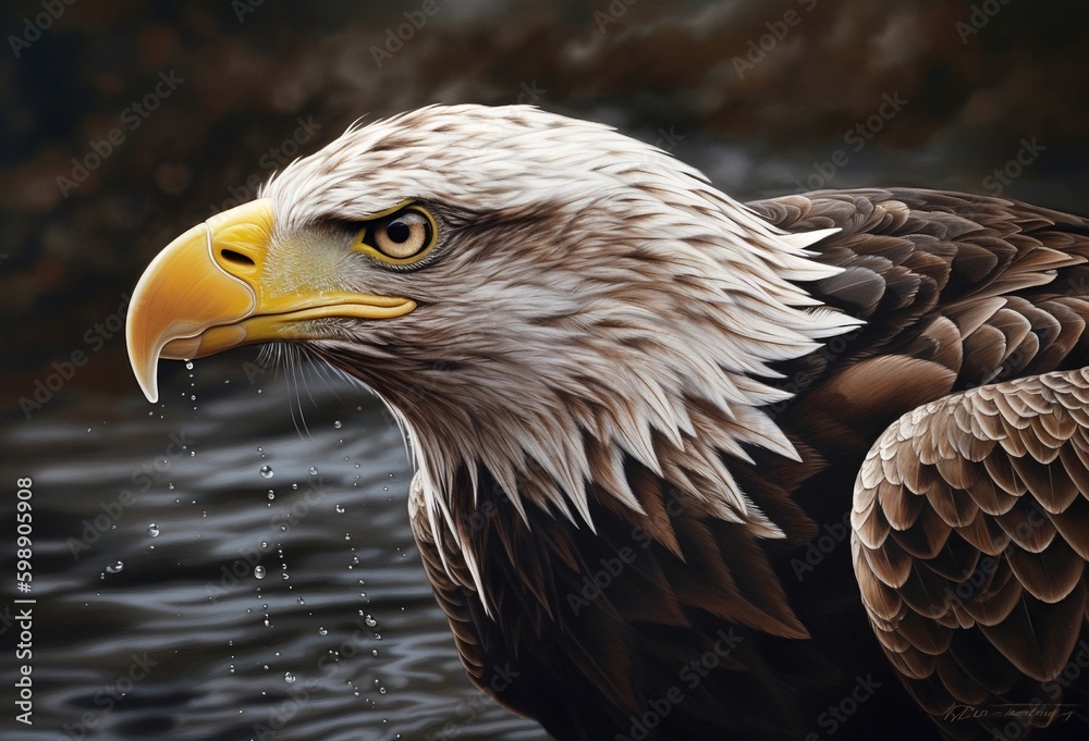 Wall mural american bald eagle in water after catching a fish. ai generative illustrations