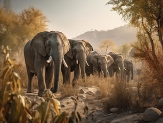 Fototapeta premium Group of Elephant in natural habitat (generative AI)
