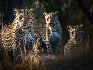 Naklejka premium Group of Leopard in natural habitat (generative AI)