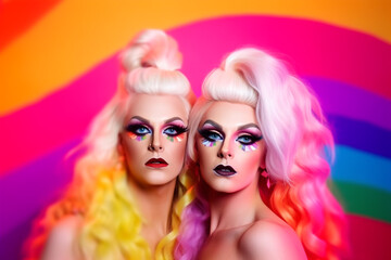 Obraz premium Generative AI of colorful and beautiful drag queen. LGTBQ concept. 