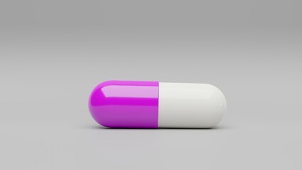 One pink white capsule pill on a white background - Medicine healthcare medicaments