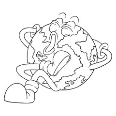 coloring illustration of cartoon yawning earth