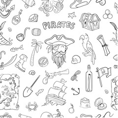 Seamless pattern. A set of objects. Adventures of a pirate