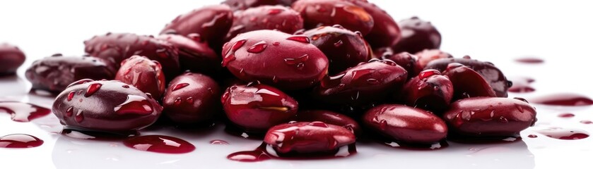 Kidney Beans With Droplets Standing On White Background Wide Panoramic. Generative AI
