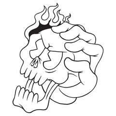 coloring illustration of hand holding skull 