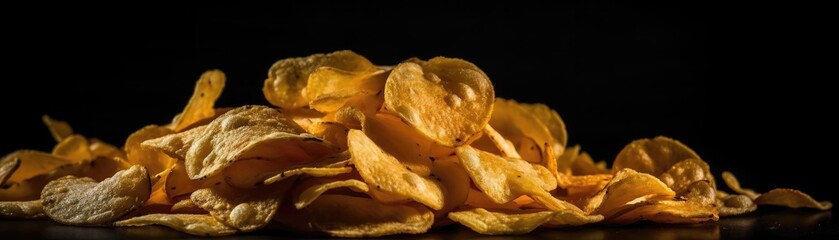 Pile Of Chips On A Black Background. Generative AI