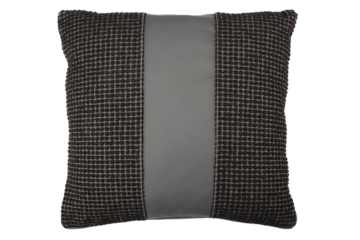 Interior design element - Decorative throw pillow with gray and black pillowcase. Isolated on white. Cushions and pillow types in black colors and patterns, png isolated background
