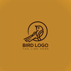 Creative bird logo design with outline shape tree branch.