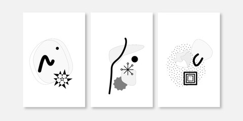 Set collection of abstract aesthetic wall decor. Abstract black and white wall decorations for scandinavian home. Good for poster, cards, wallpaper and art deco.