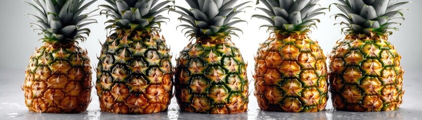 Pineapples With Droplets On A White Background. Generative AI