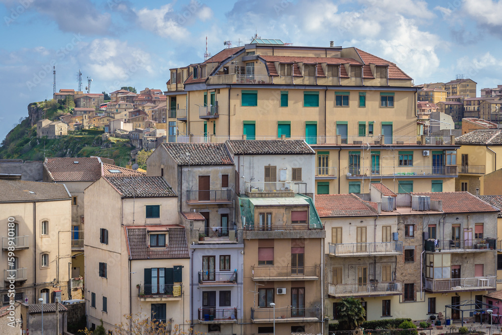 Poster Residential buildings in Enna town on Sicily Island, Italy