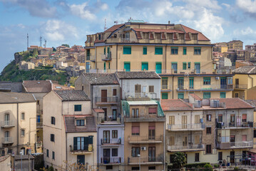 Fototapeta na wymiar Residential buildings in Enna town on Sicily Island, Italy