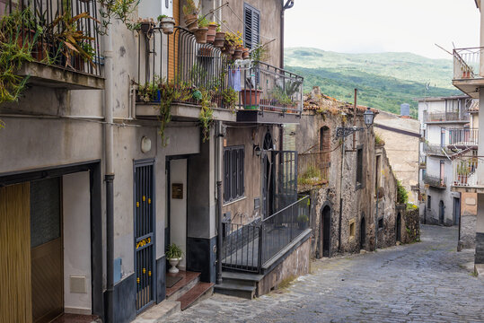 Collegio Street in Randazzo town on Sicily Island, Italy