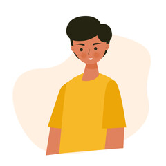 Flat  character of portrait boy smile wearing yellow t-shirt avatar profile background