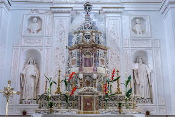 Interior of Holy Savior Church in Erice, small historical town in Trapani region of Sicily Island, Italy