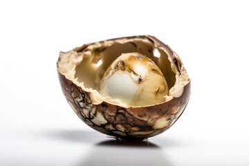 Balut - a fertilized duck egg that's boiled and eaten in the shell, served with vinegar and salt, AI generative.